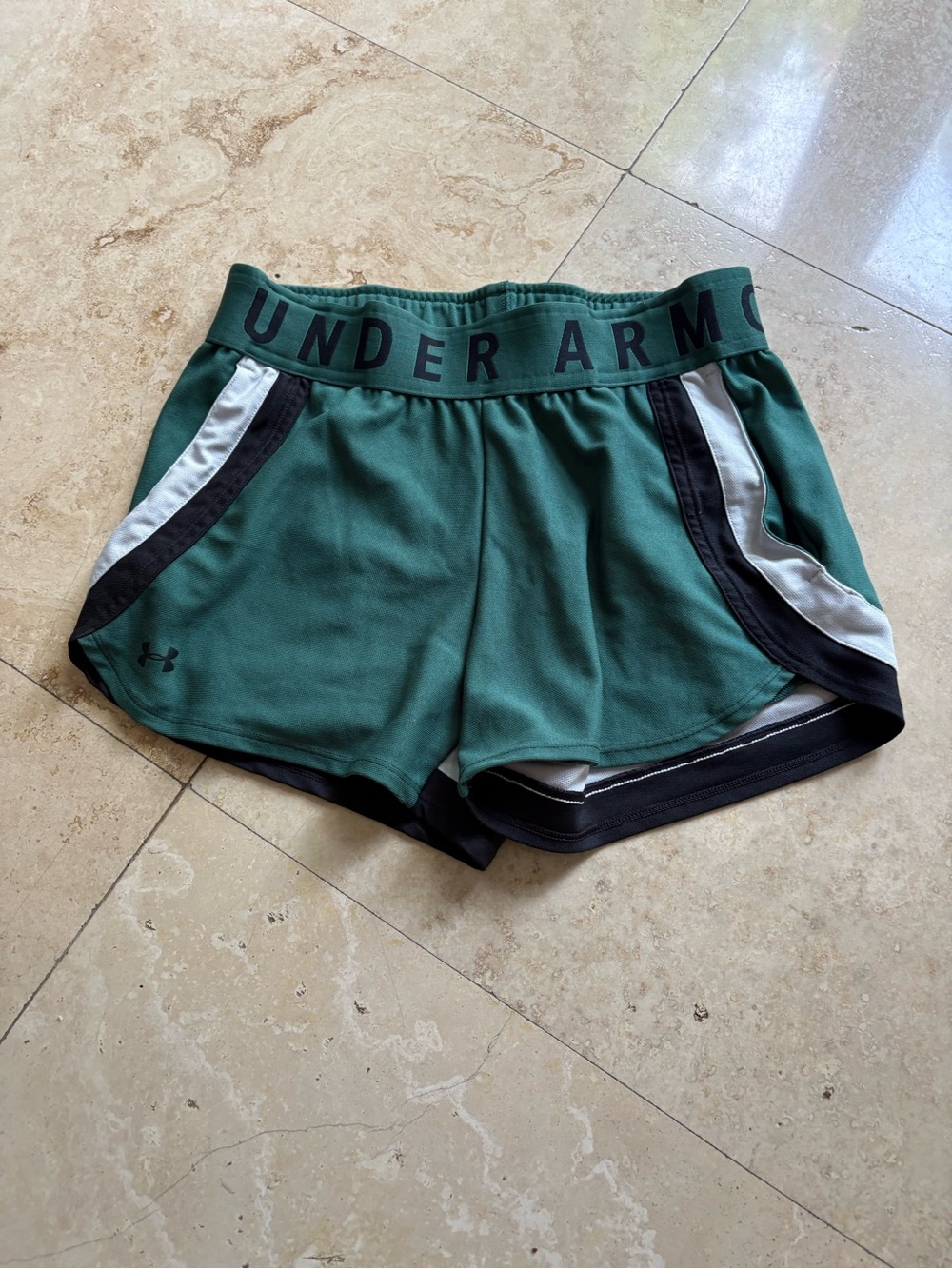 Under Armour Forest Green Athletic Shorts with Black & White Trim